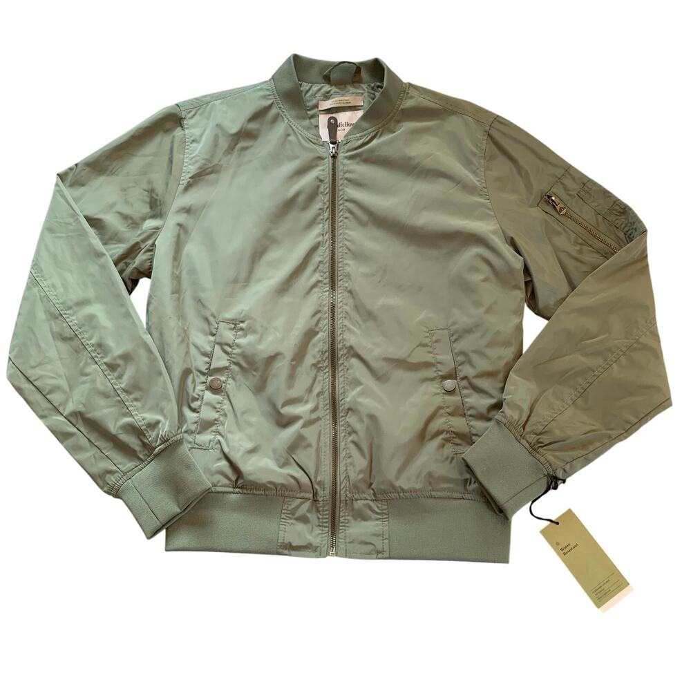 Men's Satin Bomber Jacket Full Zip Sage Green Small Lightweight Goodfellow & Co